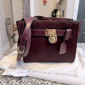 Michaels Kors Hamilton Traveler oxblood messenger bag calf hair